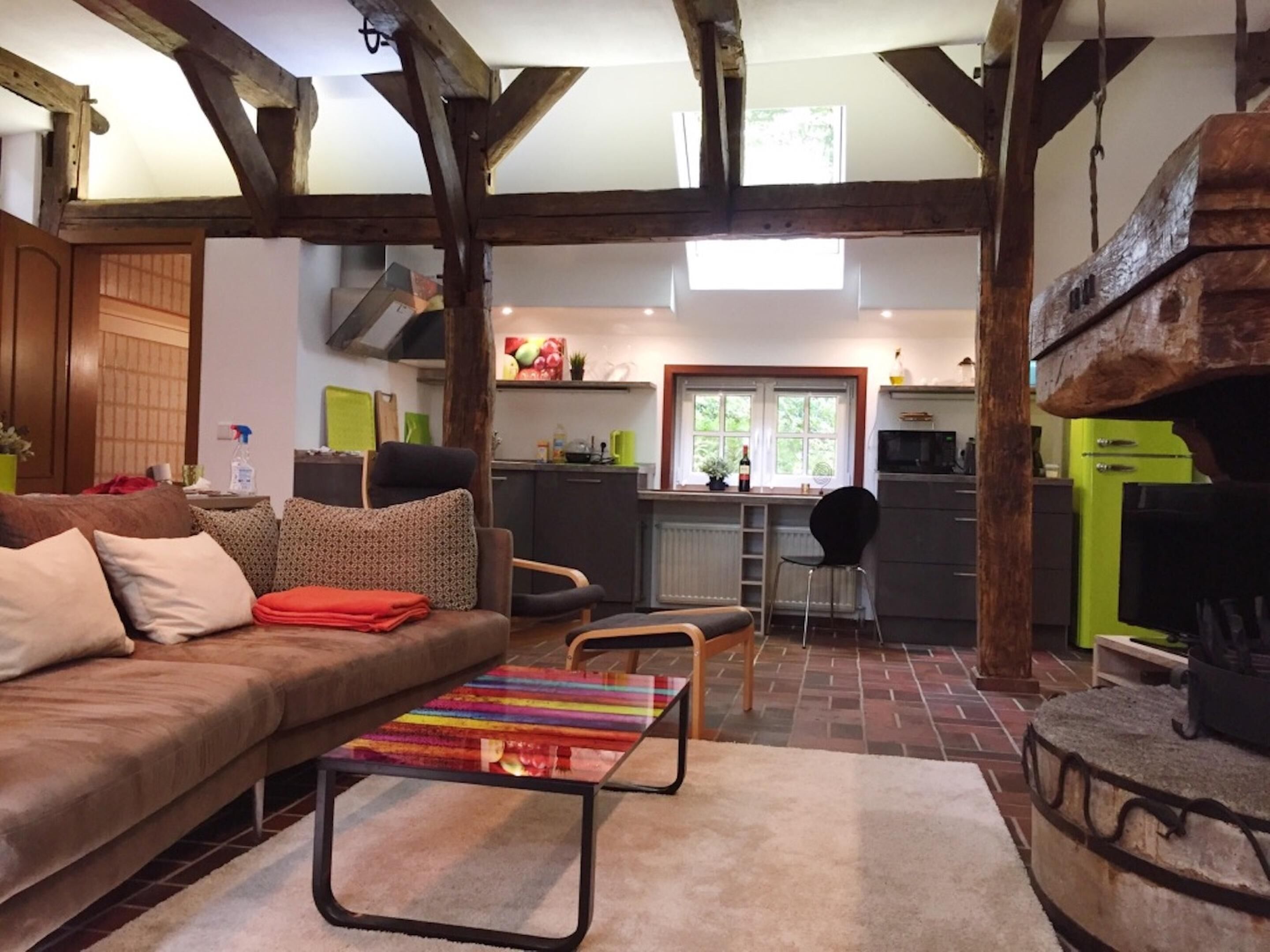 Smart TV, fireplace, DVD player, books