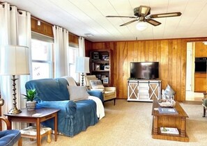 Smart-TV, Kamin, DVD-Player, Bücher