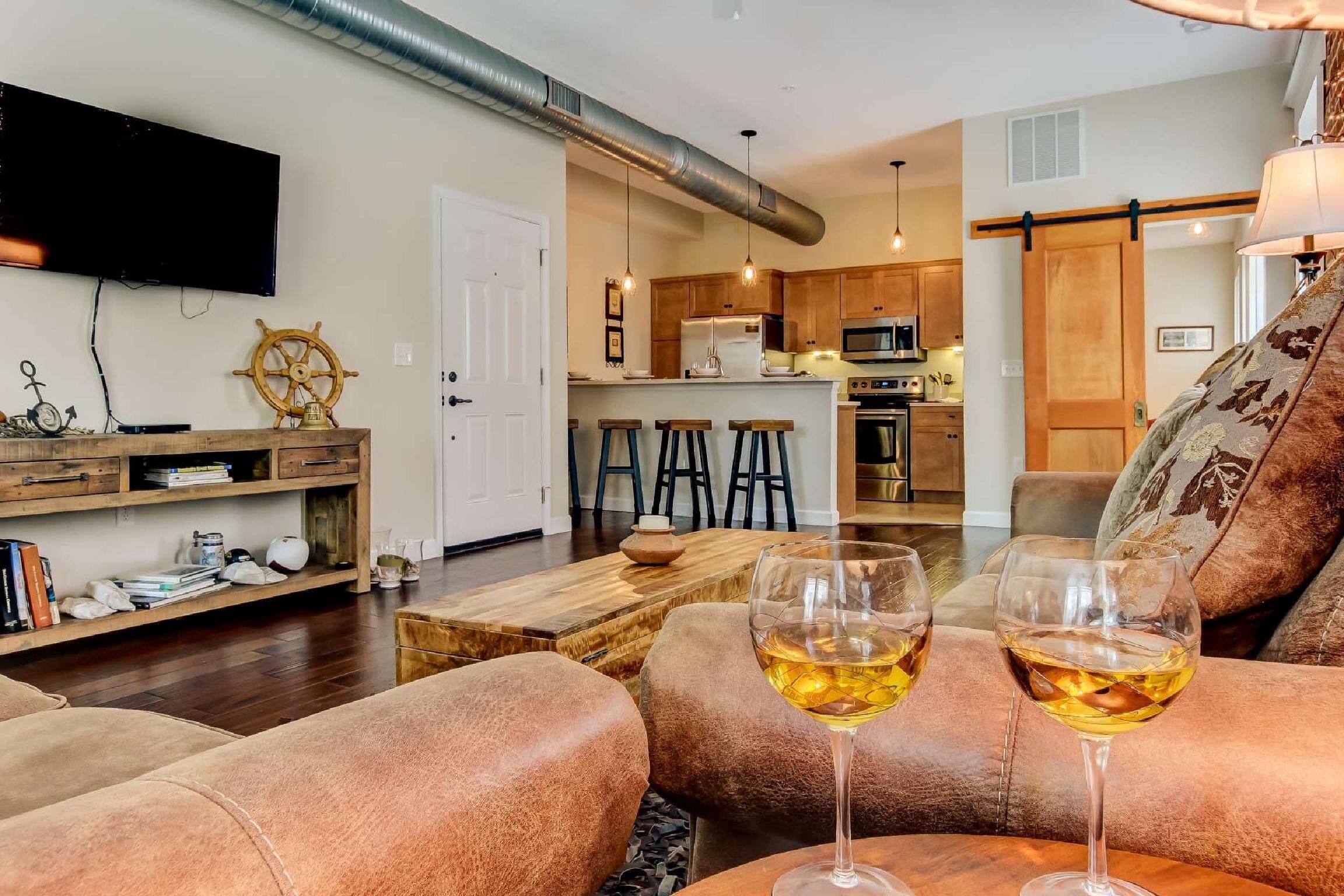 Condo, Multiple Beds, City View (JBH 115 W 2nd  Apt 2) | Living area | 50-inch flat-screen TV with satellite channels, TV