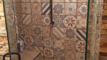 Shower, eco-friendly toiletries, hair dryer, towels