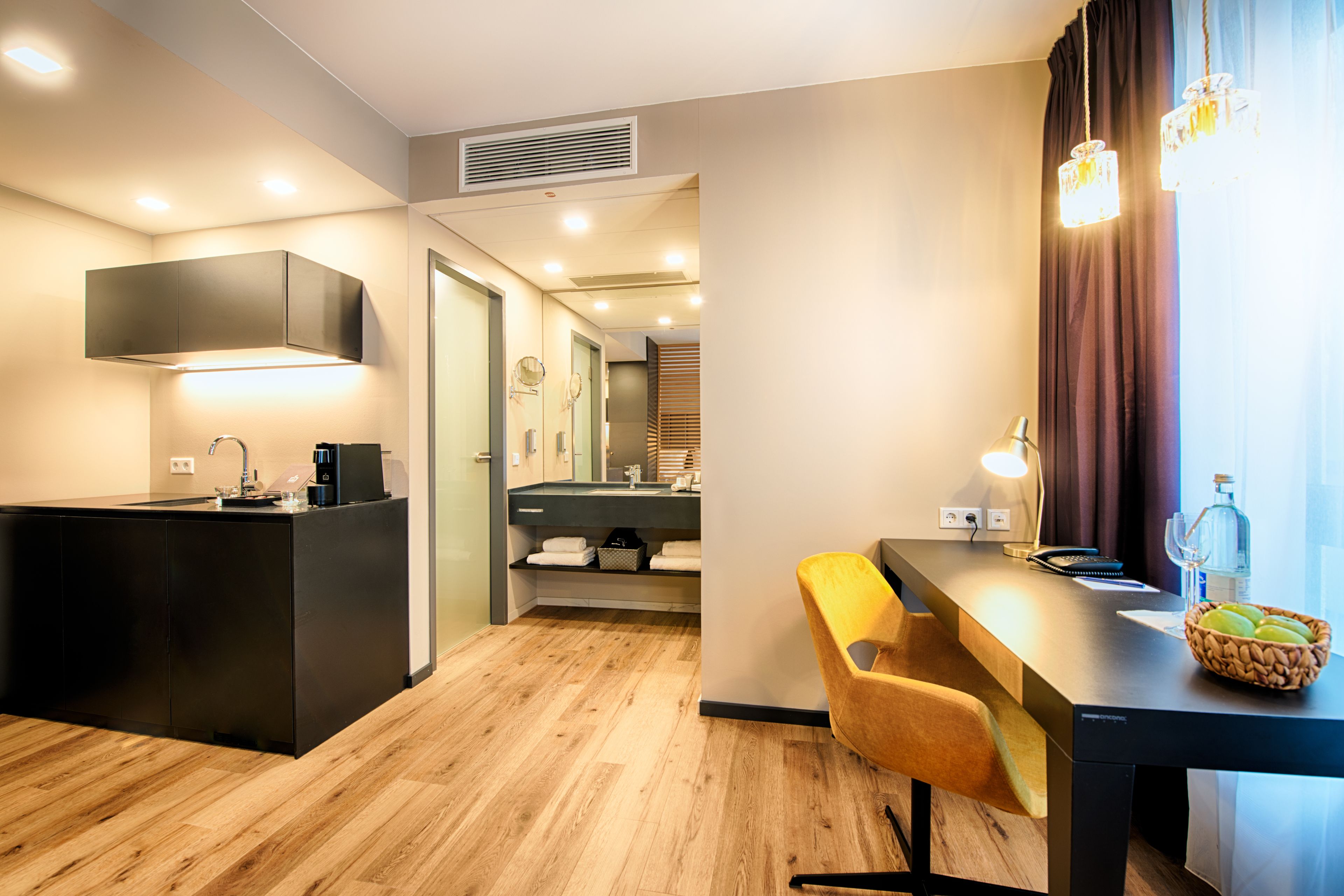 studio, city view | in-room safe, desk, laptop workspace, soundproofing