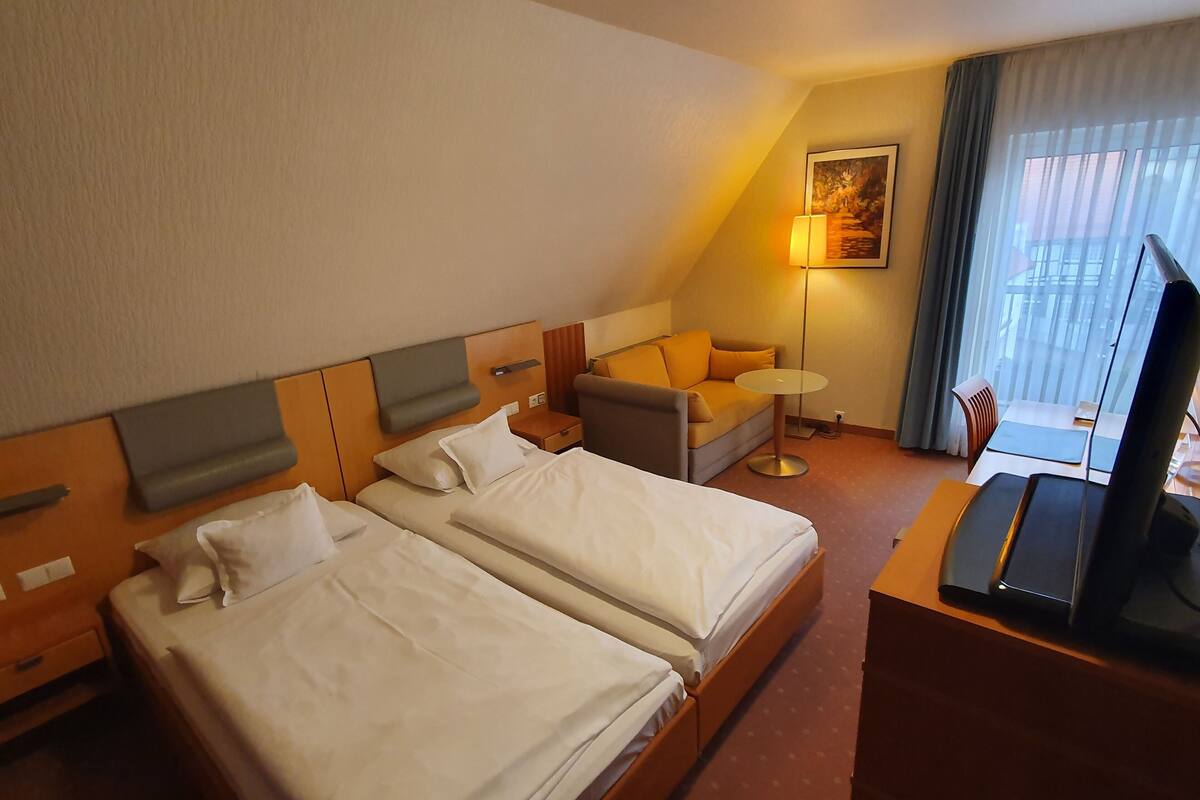 comfort double room | desk, laptop workspace, blackout curtains, free wifi