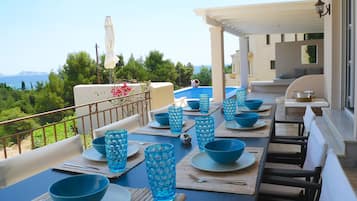 Deluxe Villa, 4 Bedrooms, Private Pool, Sea View (Pentathlon 1) | Terrace/patio