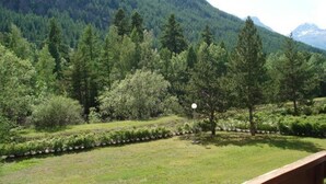 A grassy area with trees and a mountain in the background. - Spacious 3-Room Apartment for 8, 400m from Lift, Parking, Ski Locker, Near Amenities (La Salle-les-Alpes)