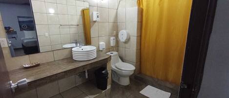 A bathroom with a sink, toilet, and a mirror.