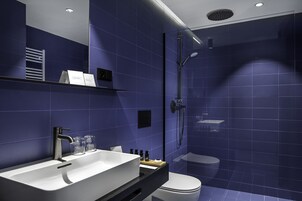 Rainfall showerhead, eco-friendly toiletries, hair dryer, bathrobes