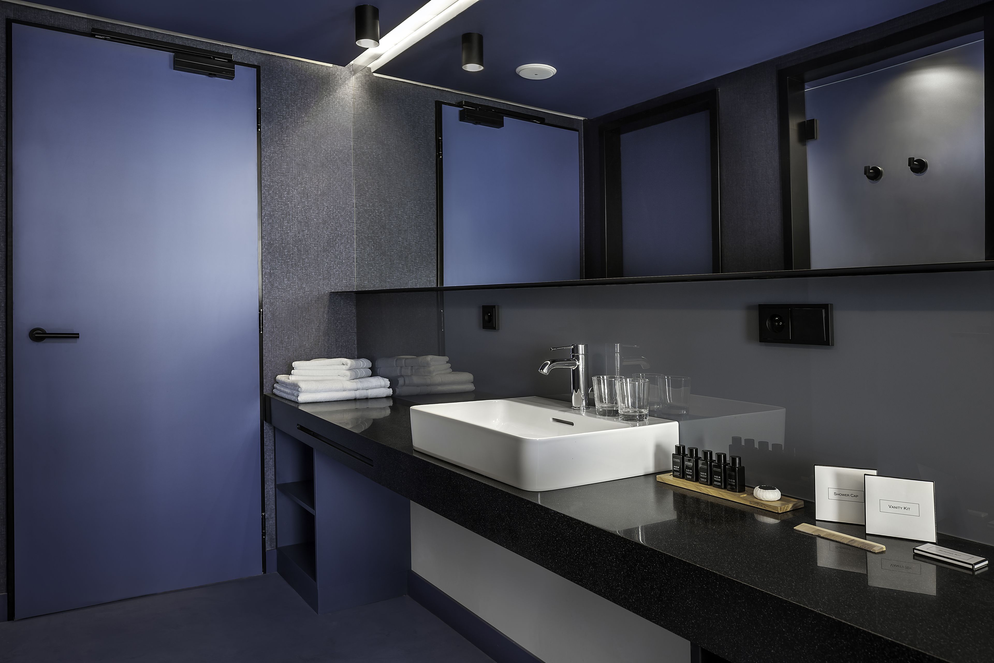 rainfall showerhead, eco-friendly toiletries, hair dryer, bathrobes