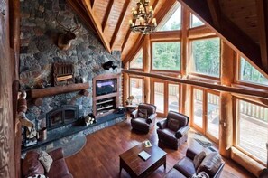 Smart TV, fireplace, DVD player, foosball