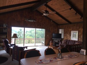 Smart-TV, peis, DVD-spiller og bøker