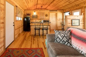 Living area - Live Oak Creek Cabins- Zac's Cabin | Hot Tub | Water Access (Fredericksburg)