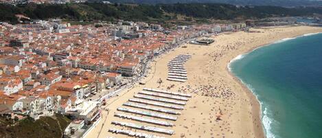 Plage, chaises longues, serviettes de plage