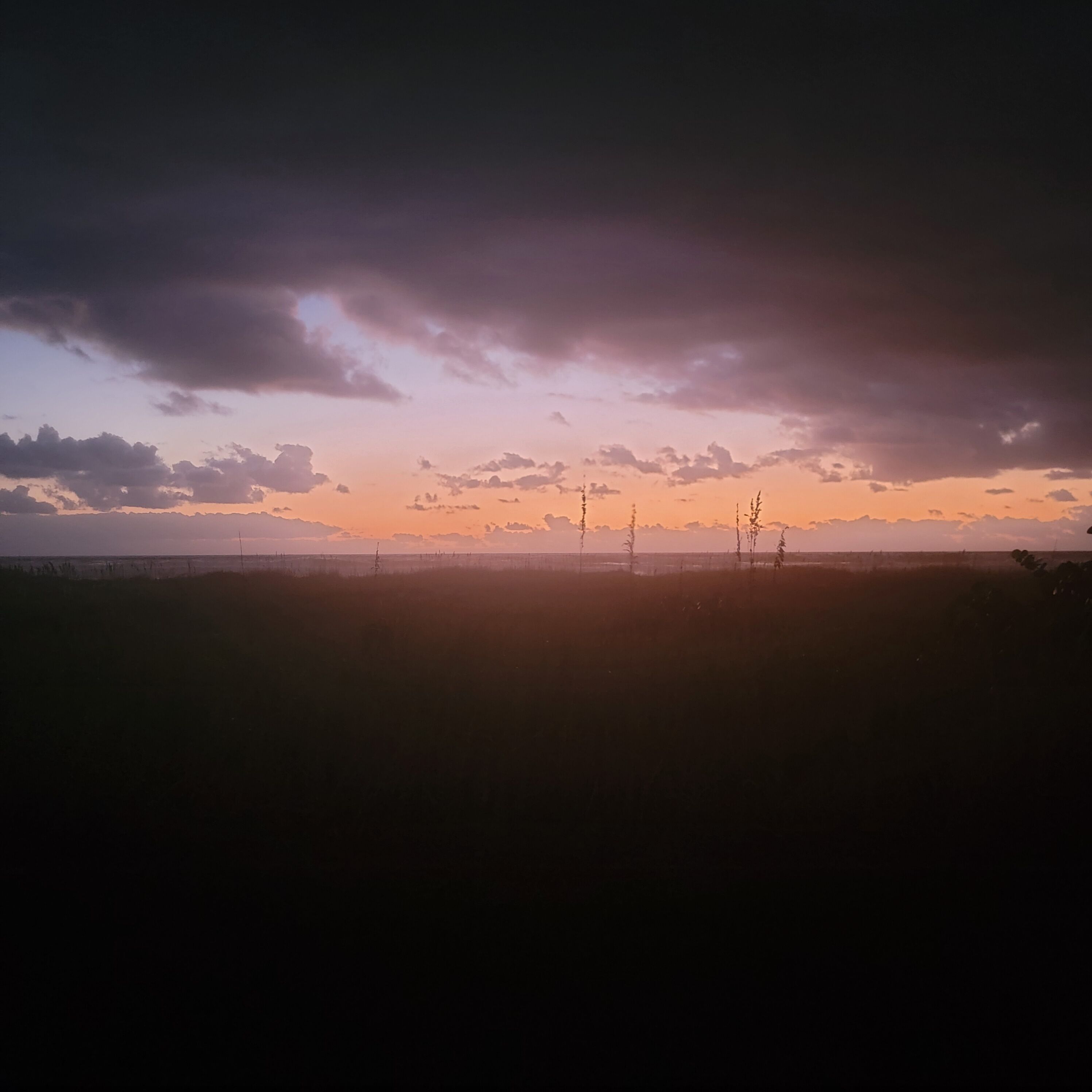 Et stort, åbent landskab med en solnedgang i det fjerne.