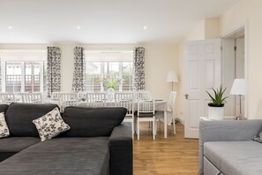 TV, DVD player, books, video library