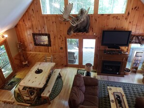 TV, caminetto, videogiochi, lettore DVD