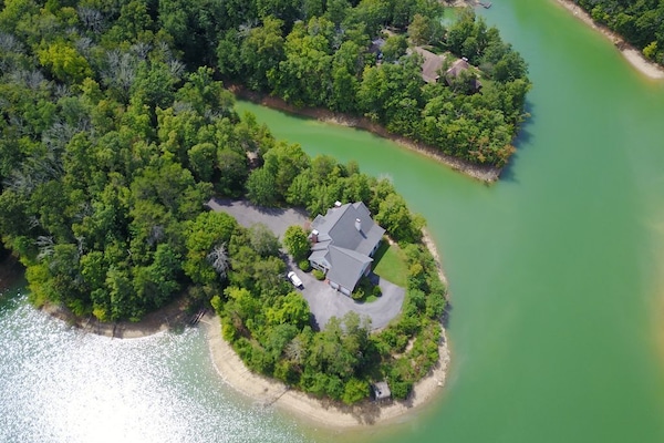 Aerial view of the Lake House & the private 5 acres peninsula