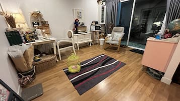 42-inch flat-screen TV with cable channels, TV, video game console