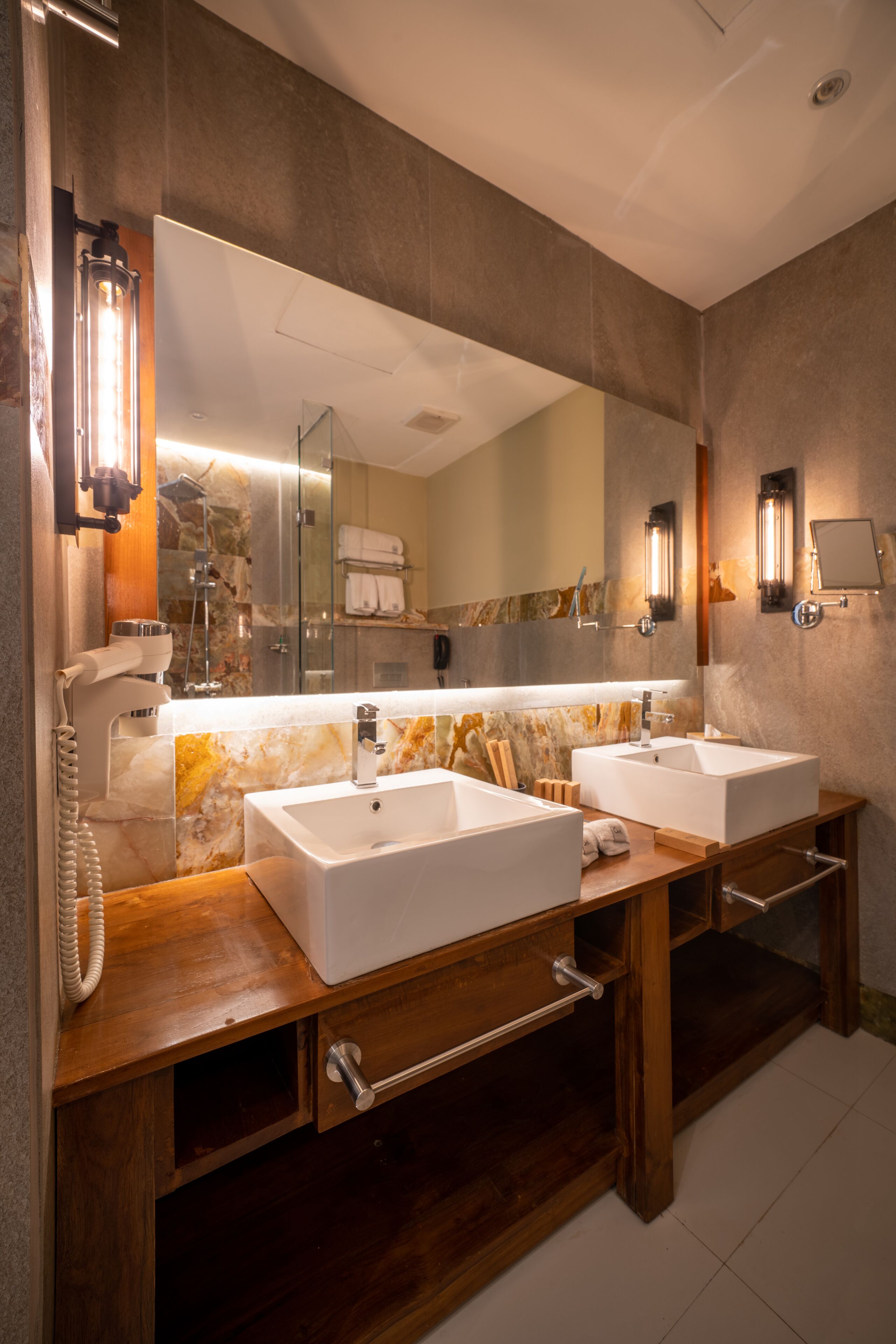 plunge pool suite | bathroom | shower, rainfall showerhead, eco-friendly toiletries, hair dryer