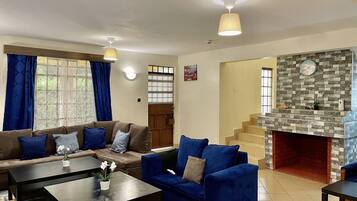 Smart TV, fireplace, DVD player