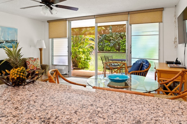 Granite countertop, living area
