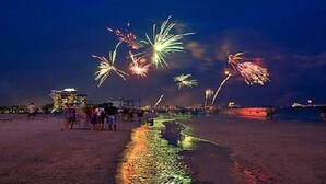 A beach with people and fireworks in the sky. - ON THE BEACH  EXCELLENT 5-💎💎💎💎💎 CONDO! Great Rates! 🌴 ⛱️permit: #384879 (South Padre Island)