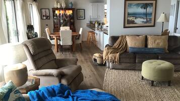 Smart-TV, Kamin, Bücher, Musikbibliothek