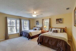 5 bedrooms, memory foam beds, iron/ironing board, travel crib
