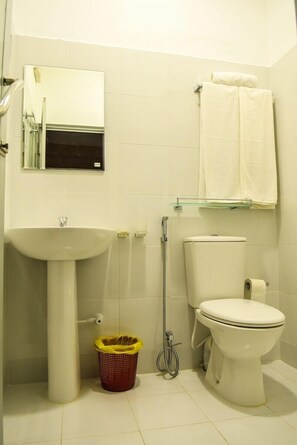 Shower, free toiletries, towels
