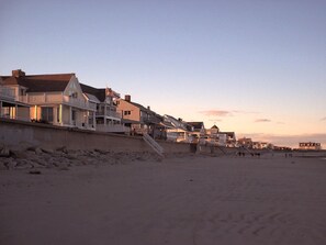 On the beach, sun-loungers, beach towels
