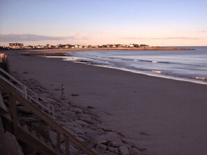 On the beach, sun-loungers, beach towels - Nantucket Style oceanfront home directly on a sandy beach (Marshfield)
