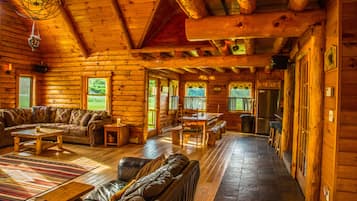 Smart TV, fireplace, video games, DVD player
