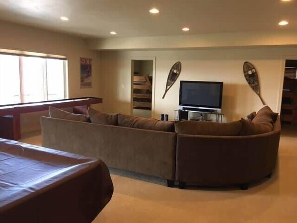 TV, fireplace, DVD player, books