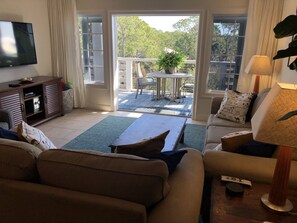 Smart TV, DVD player, books, music library