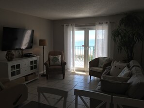 Televisio, takka, DVD-soitin, kirjoja