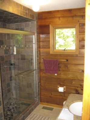 Shower, towels, toilet paper