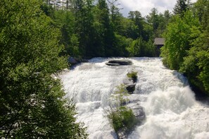 A waterfall surrounded by dense green foliage. - Dupont, Waterfall, Wifi, Fenced Yard, Pets Ok, 40 acres (Cedar Mountain)