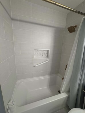 Shower, towels, toilet paper