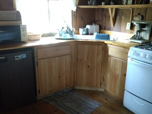 Fridge, microwave, oven, stovetop - Wolf Cabin at Wilderness Wind, Ely, MN (Ely)