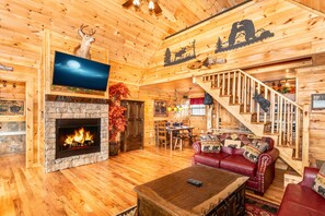 Smart TV, fireplace, video games, DVD player