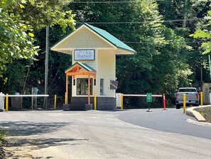 A gated entrance to Shagbark Estates & Resort with a sign above the door.