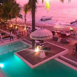 On the beach, free beach cabanas, sun-loungers, beach umbrellas