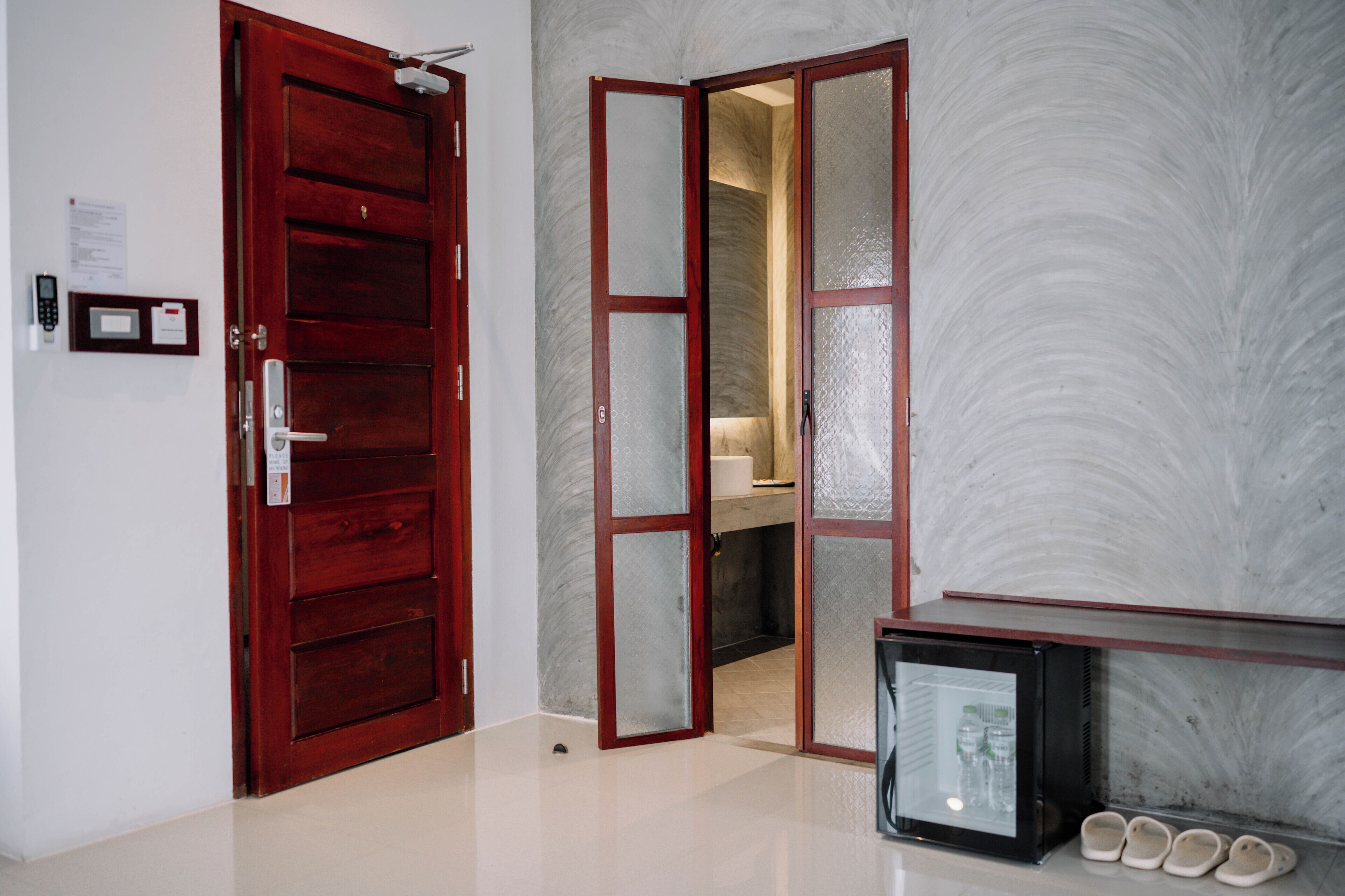 corner twin | bathroom | shower, rainfall showerhead, hair dryer, bathrobes