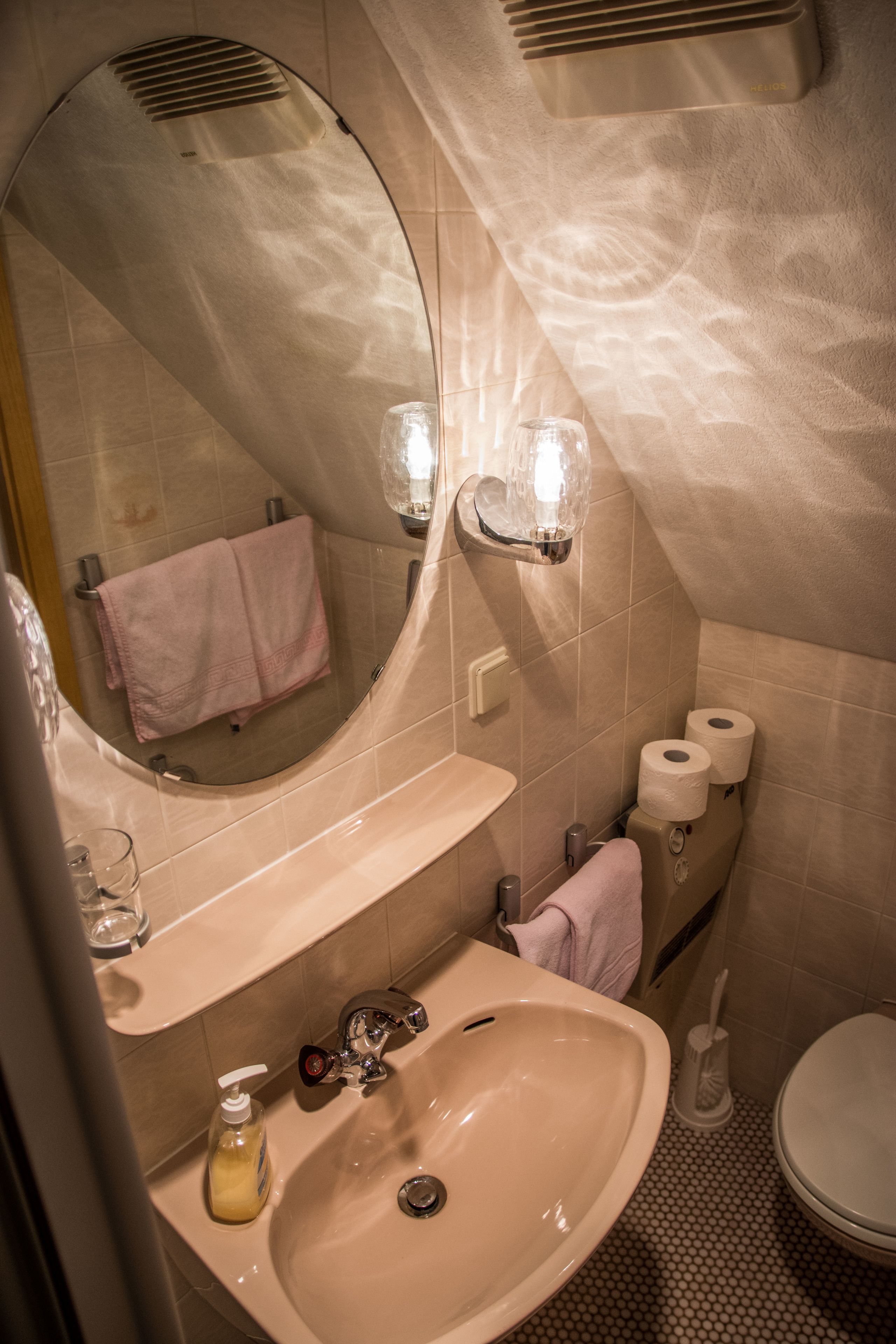 basic double or twin room | bathroom | shower, towels