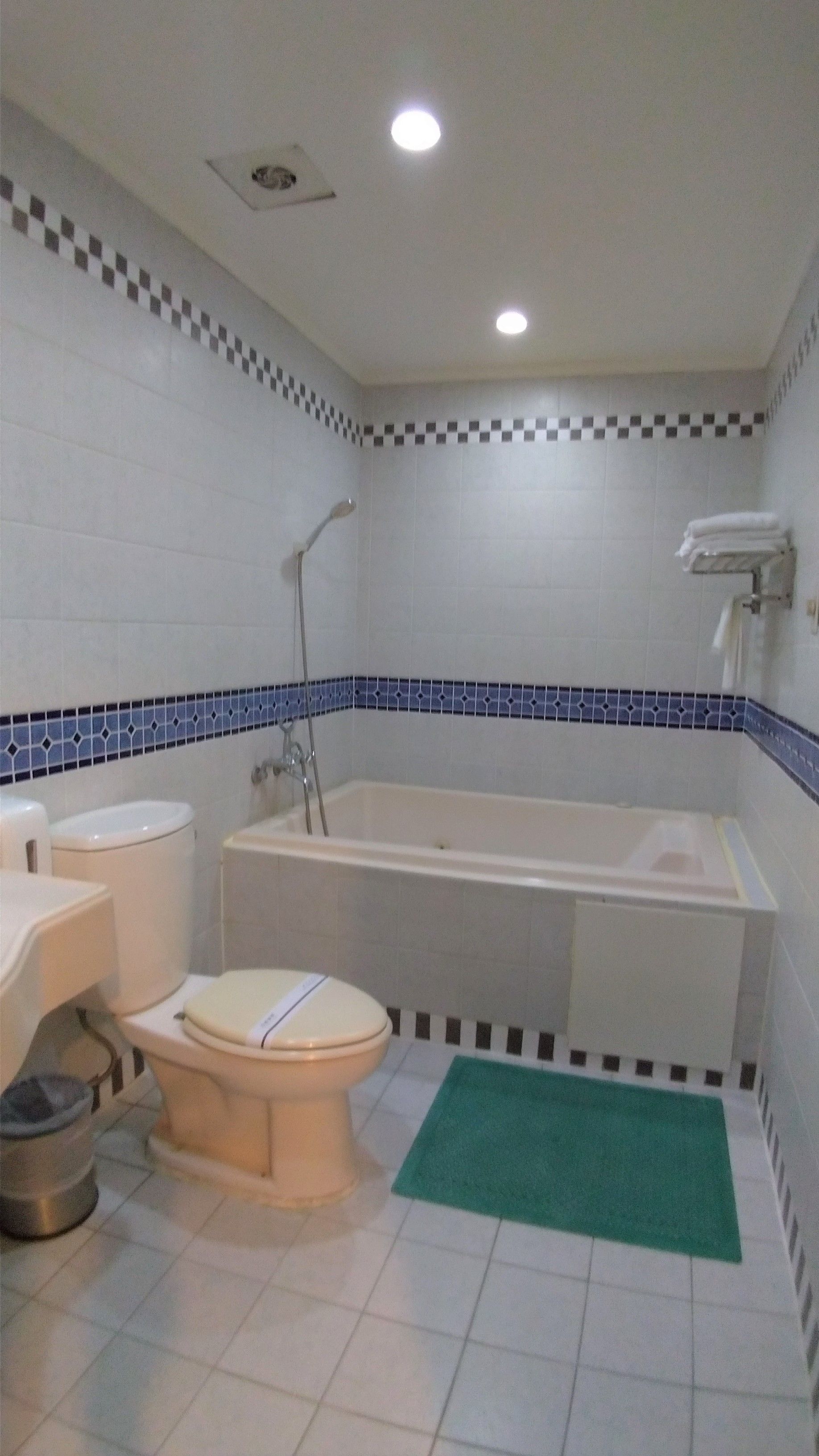 Ein Badezimmer mit Toilette, Waschbecken und Badewanne.