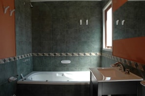 Combined shower/bathtub, deep-soaking bathtub, hydromassage showerhead