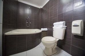 Shower, towels, soap, shampoo