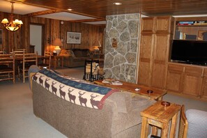 Fernseher, Kamin, DVD-Player, Bücher