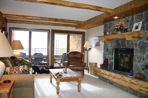 TV, fireplace, DVD player, books