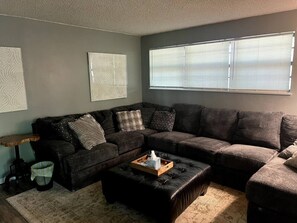 Smart TV, fireplace, video games, DVD player