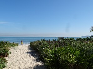 On the beach, sun loungers