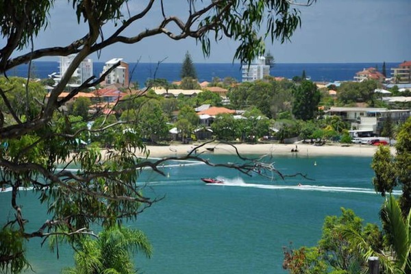 View to the Coral Sea over Tallebudgera Creek.